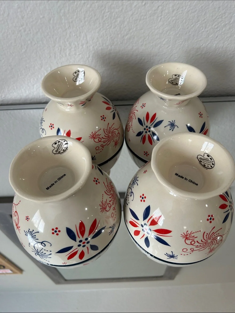 Temp-Tations ice Cream Dessert Bowls with Red & Navy, NWOT, never used